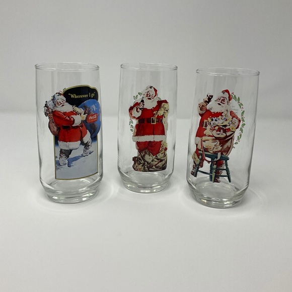 VTG 70's Series II Set of 3 CocaCola Santa Glasses